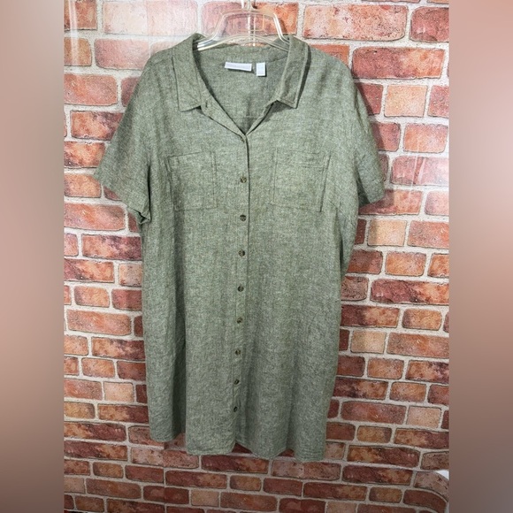 Susan Graver Dresses & Skirts - Susan Graver pure linen blend button front dress XLP